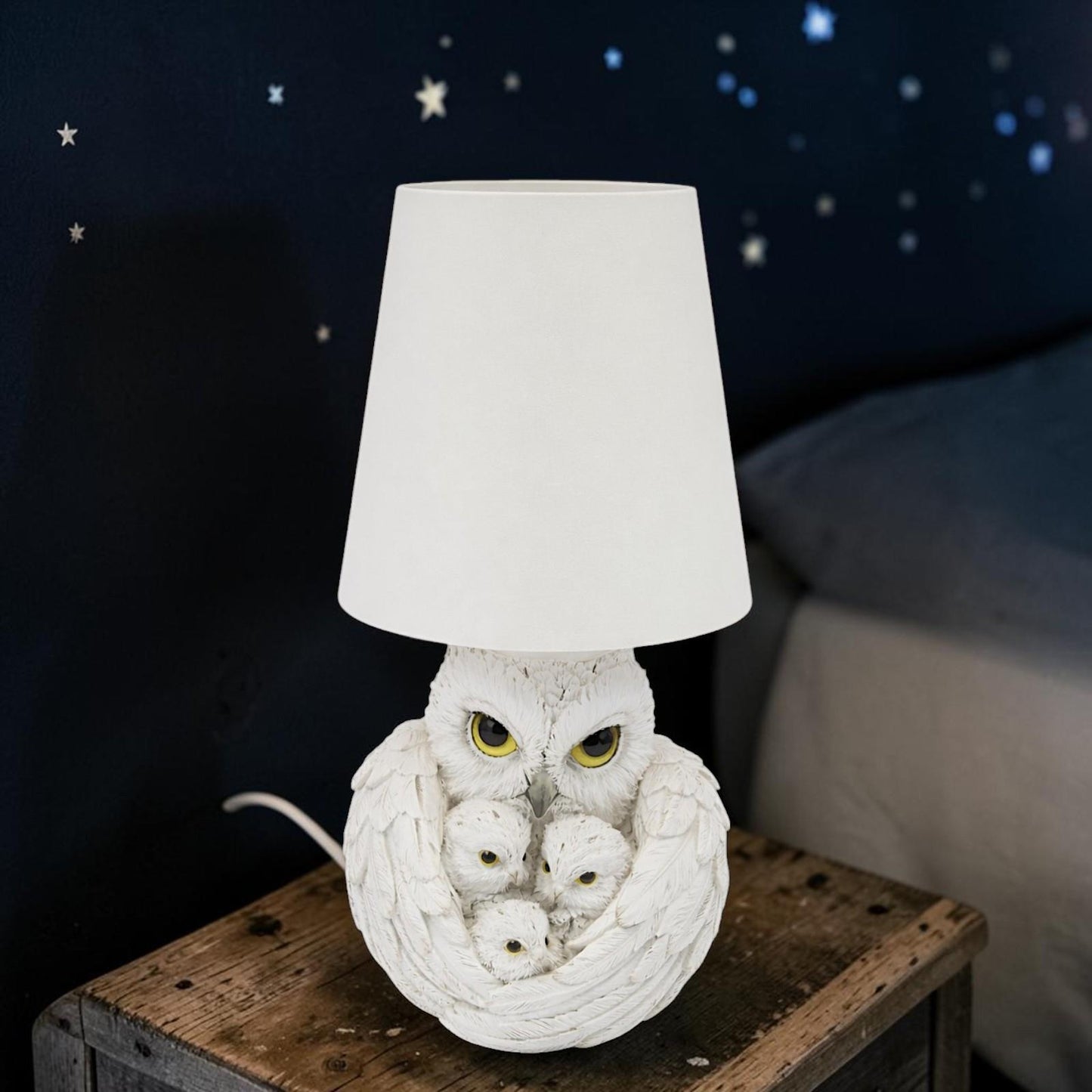 Snow Owl Family LED USB Bedside Lamp Wildlife Night Light Decorative Home Art