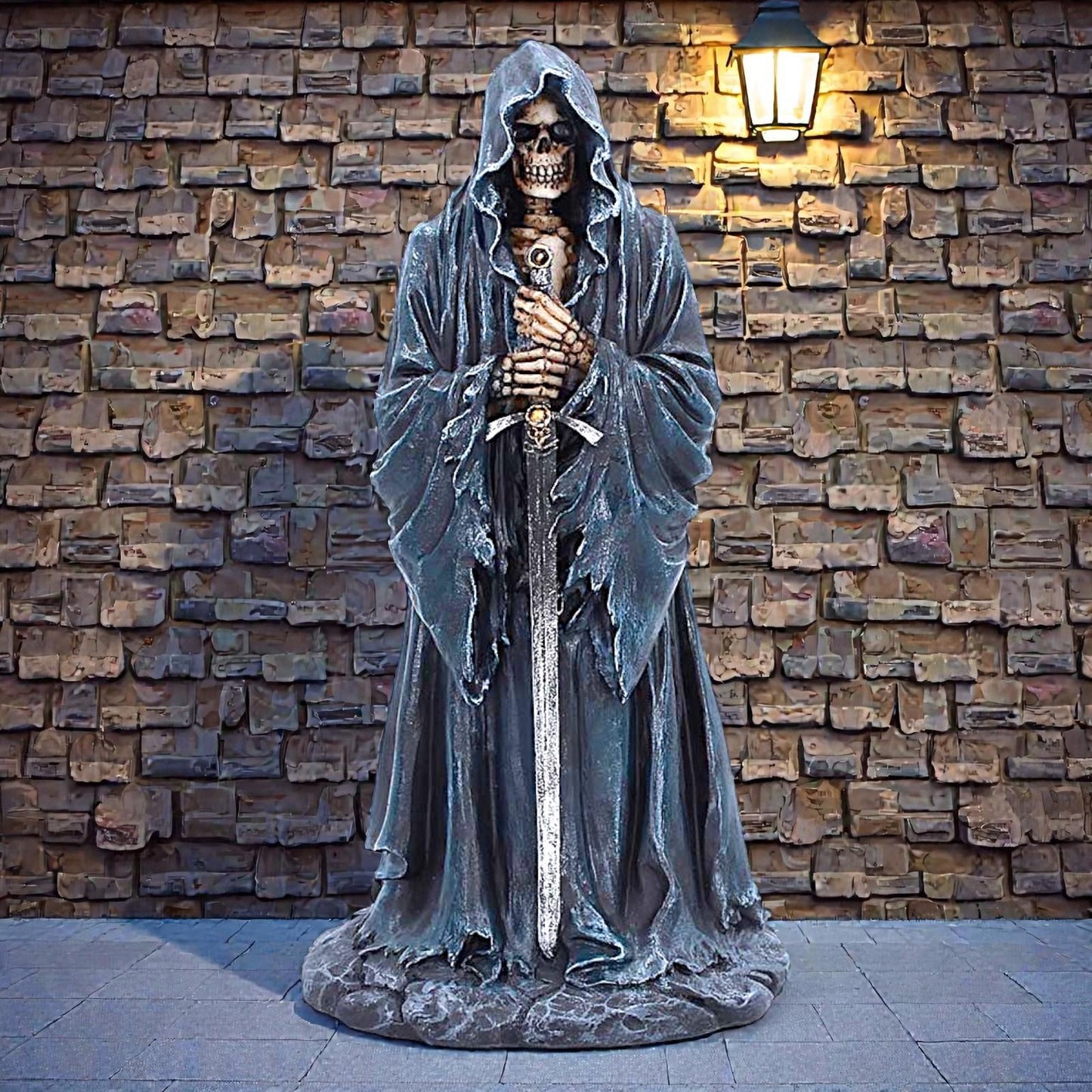 Dark Reaper Figurine Grim Skeleton Ornament Hooded Statue Gothic Fantasy