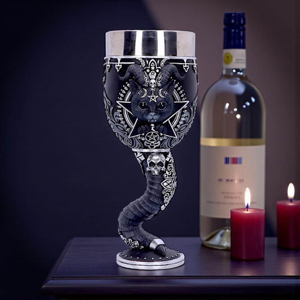 Pawzuph Occult Goblet Gothic Cat Chalice Pentagram Cup Pagan Altar Drinkware