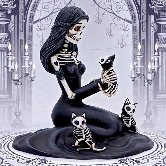 Eternal Affection Gothic Skeleton Statue with Cats Sculpture Dark Romantic Decor