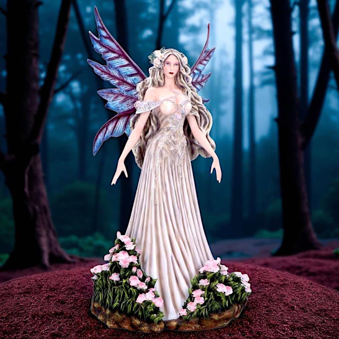 Mystical Woodland Fantasy Forest Fairy Sculpture Floral Figurine Gothic Wings Art