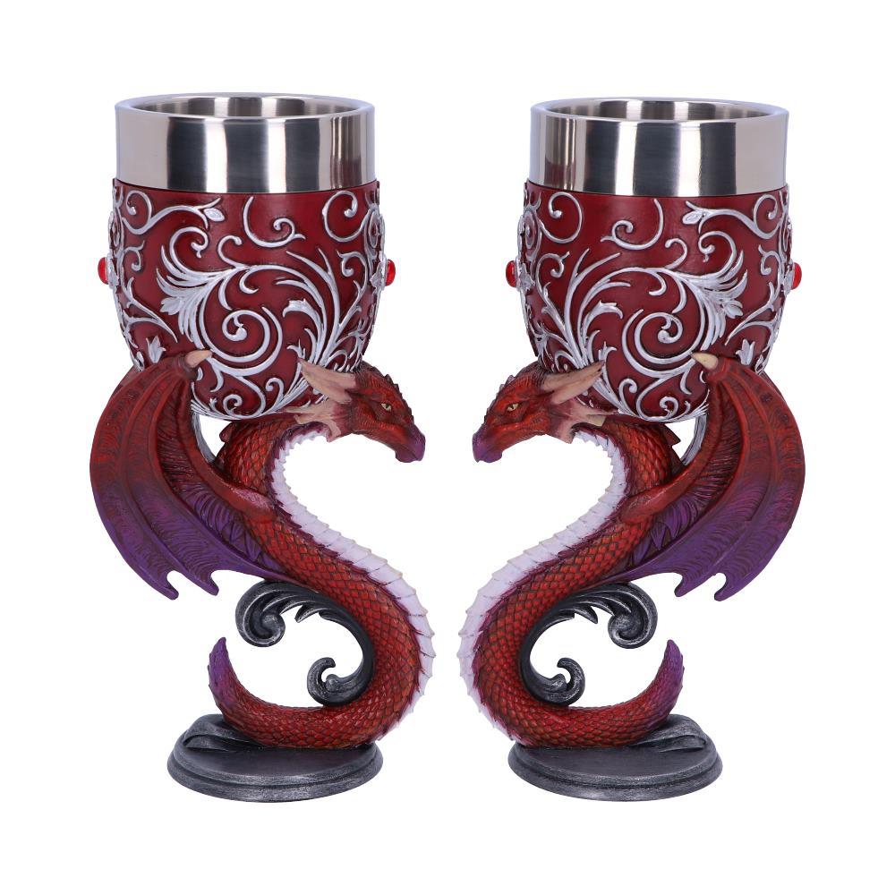 Dragons Goblet Set Twin Heart Chalices Gothic Decor Fantasy Cup Wedding Gift