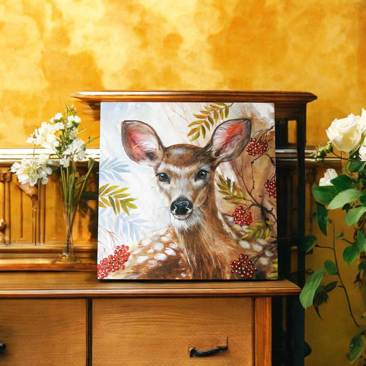 THE GLADES Deer Ceramic Art Tile by Judith Yates 20x20cm - Handcrafted & Ready to Hang