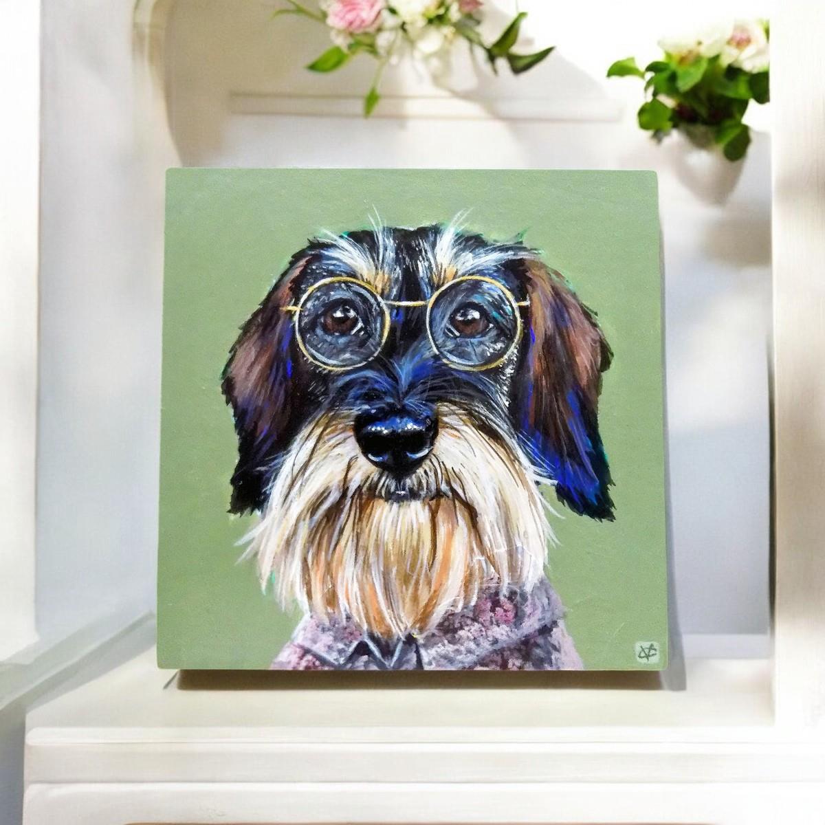 Basil Ceramic Art Tile by Victoria Coleman | 20x20cm | Ready to Hang | Unique Dog Portrait | Home Decor Gift | Dog Lover's Art-Osiris Craftworks