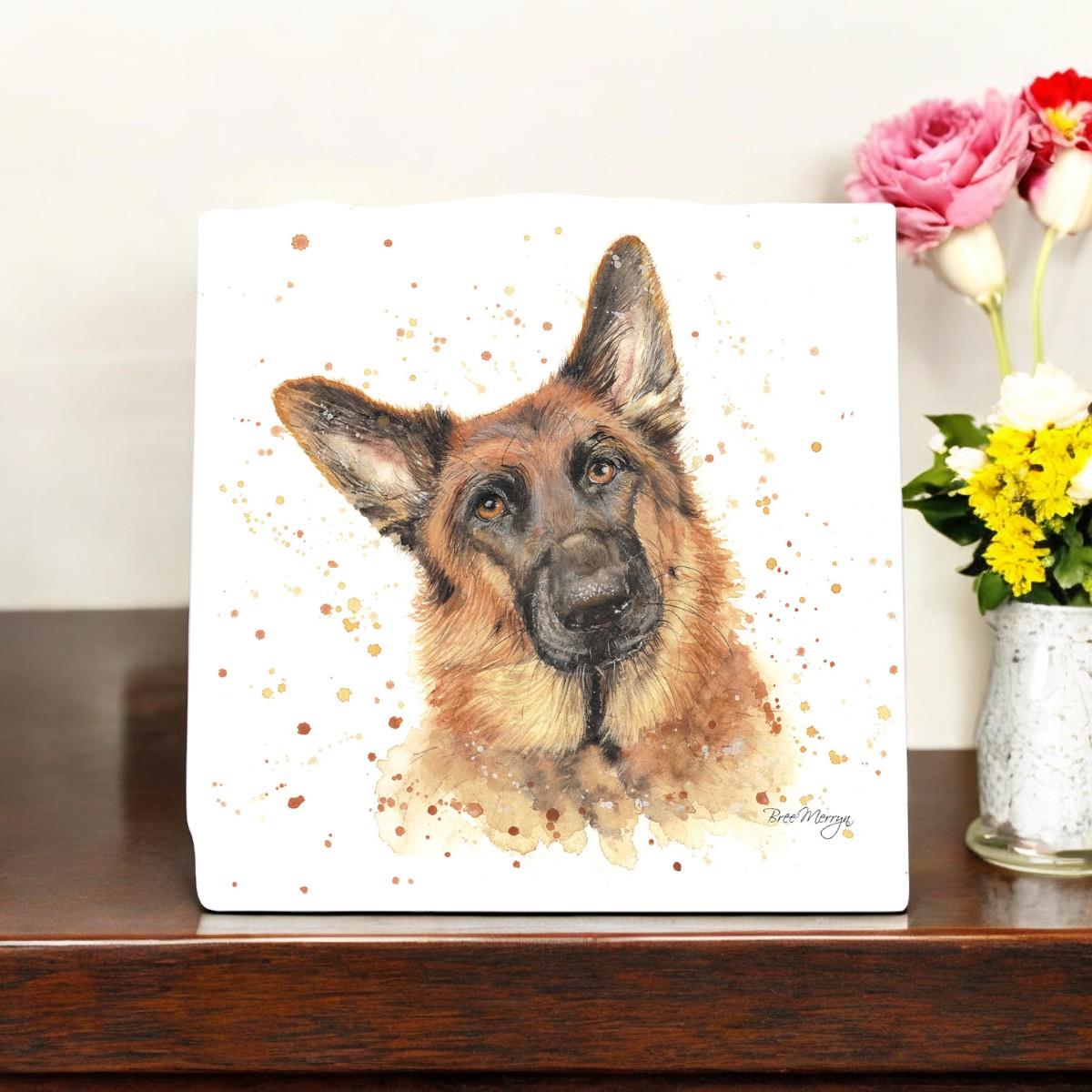 GERALD ALSATION German Shepherd Art Tile by Bree Merryn 20x20 cm – Wall Décor Ceramic Tile