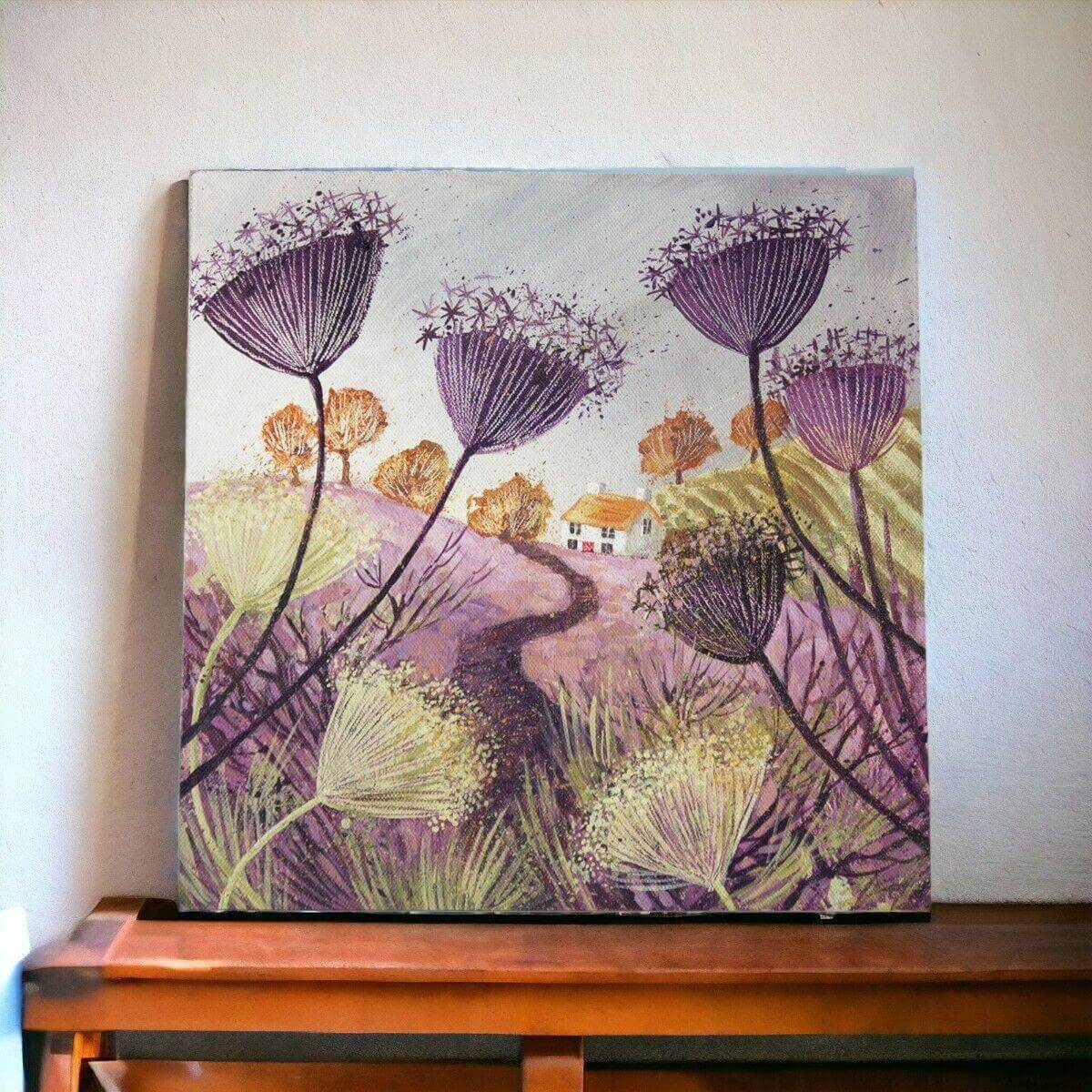 Autumn Purples Ceramic Art Tile Judith Yates Original Rustic Countryside Decor-Osiris Craftworks