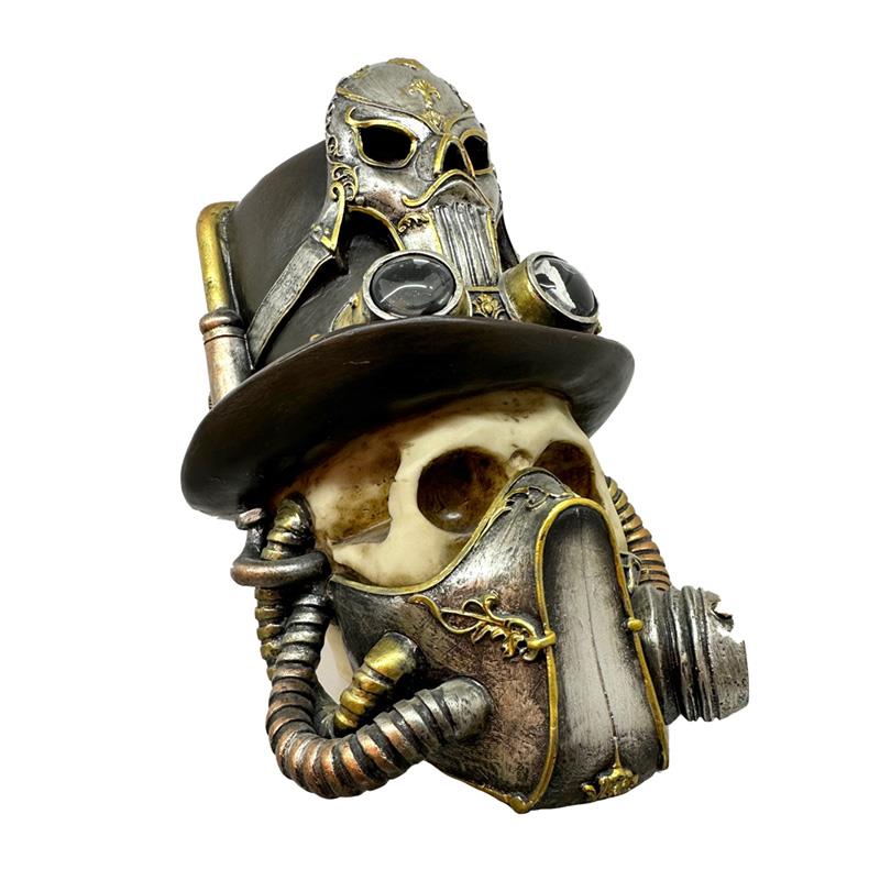 Steampunk Skull with Gas Mask Gothic Figurine Ornament Fantasy Apocalypse Statue