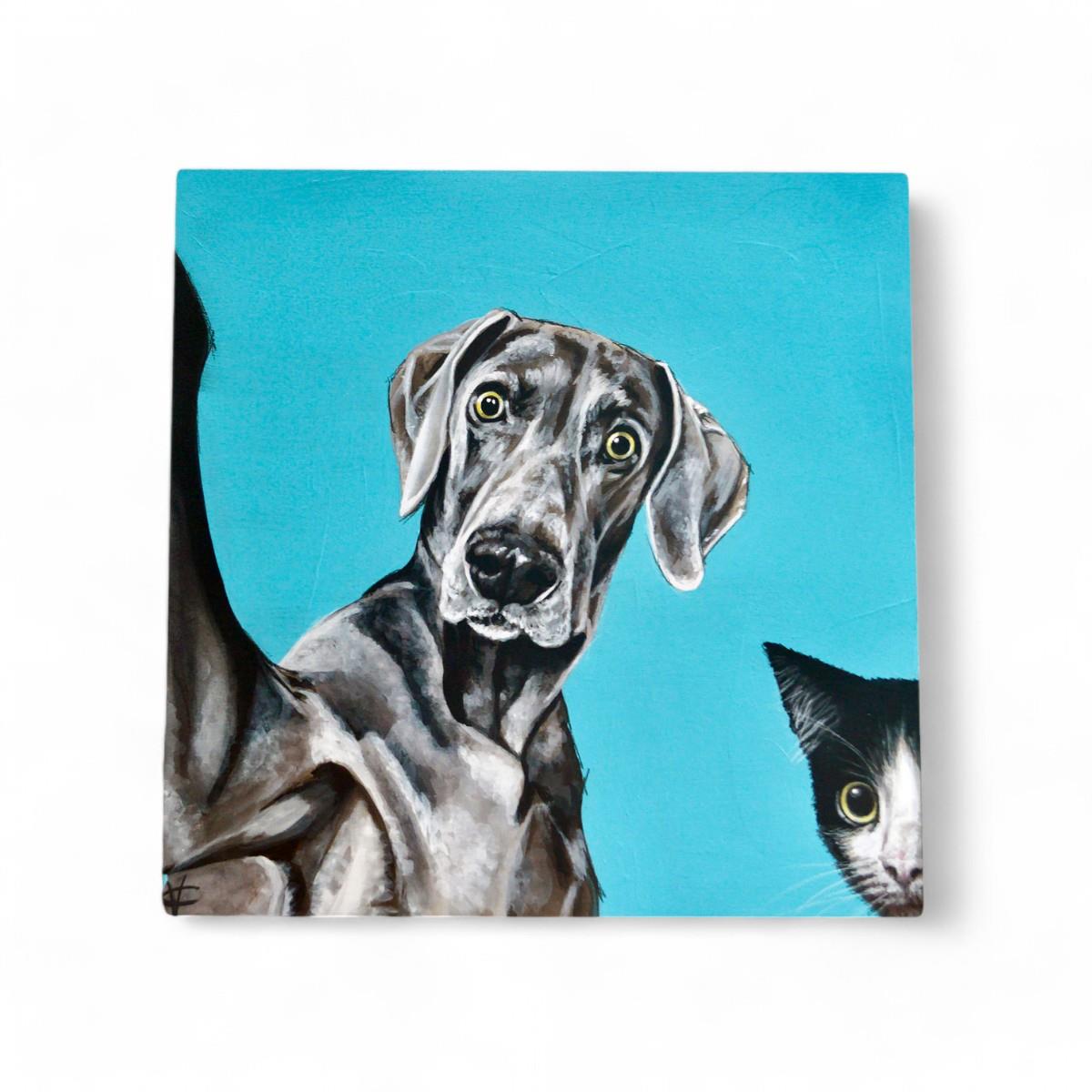 Selfie Ceramic Art Tile by Victoria Coleman 20x20 cm Cute Dog & Cat Design-Osiris Craftworks