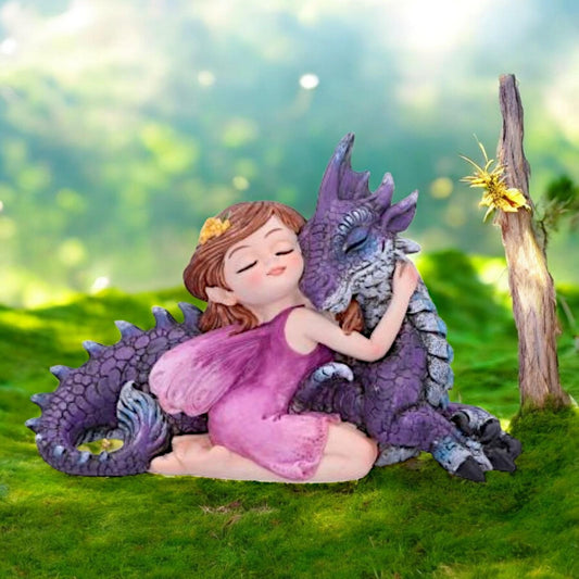 Cute Fairy and Purple Dragon Figurine Fantasy Statue Home Decor Ornament 15cm