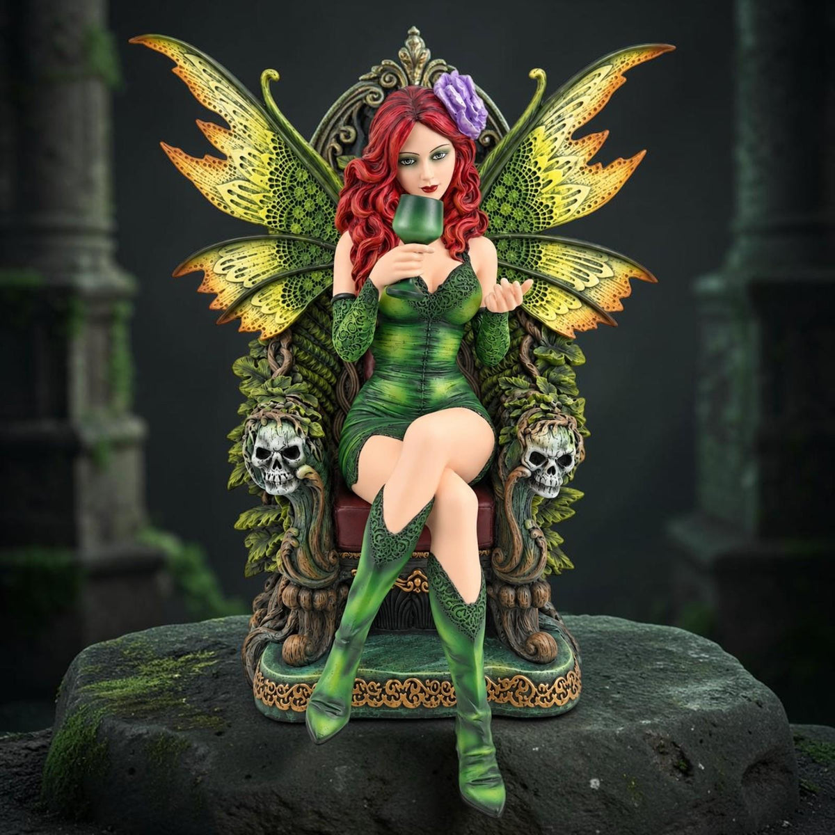 Gothic Emerald Fairy Statue Figurine Green Fantasy Throne Sculpture 46cm