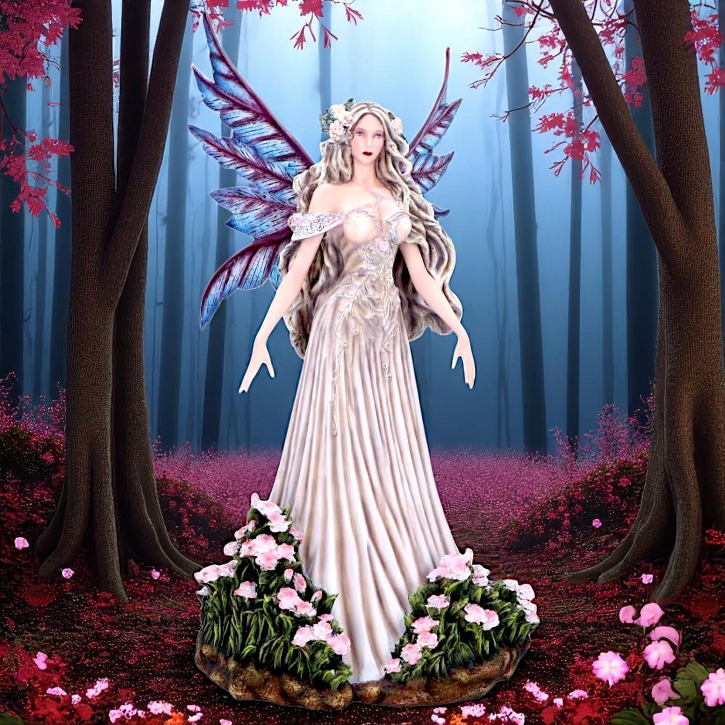 Mystical Woodland Fantasy Forest Fairy Sculpture Floral Figurine Gothic Wings Art