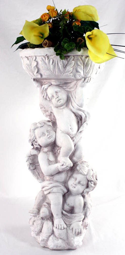 Cherub Trio Holding Bowl - Classical Stone Effect Bird Bath/Planter