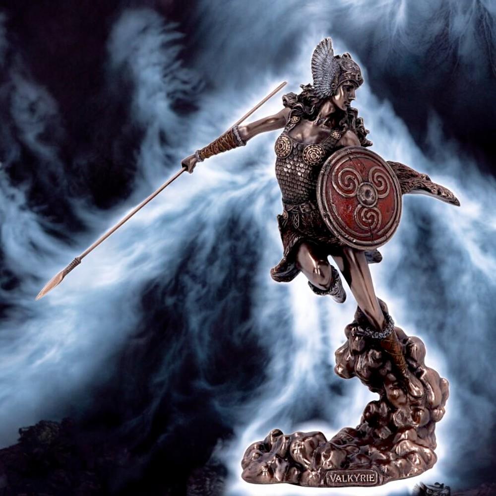 Bronze Norse Valkyrie Warrior Figurine Female Viking Goddess Mythology Statue