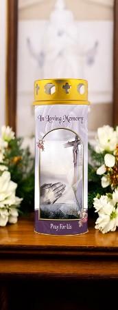 In Loving Memory Prayer Candle with Windproof Cap - Memorial Tribute Candle - Height 16.5 cm