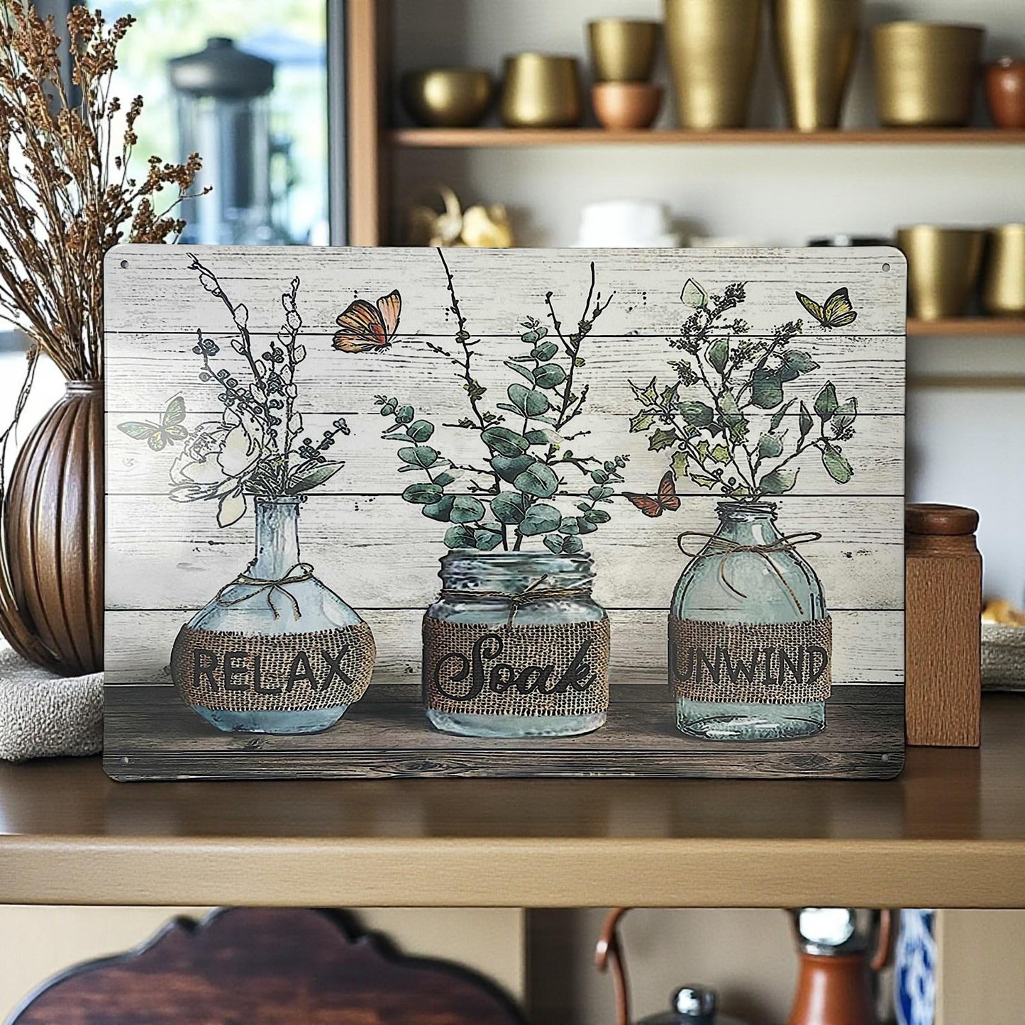 Farmhouse Bathroom Metal Wall Sign Relax Soak Unwind Rustic Country Plaque