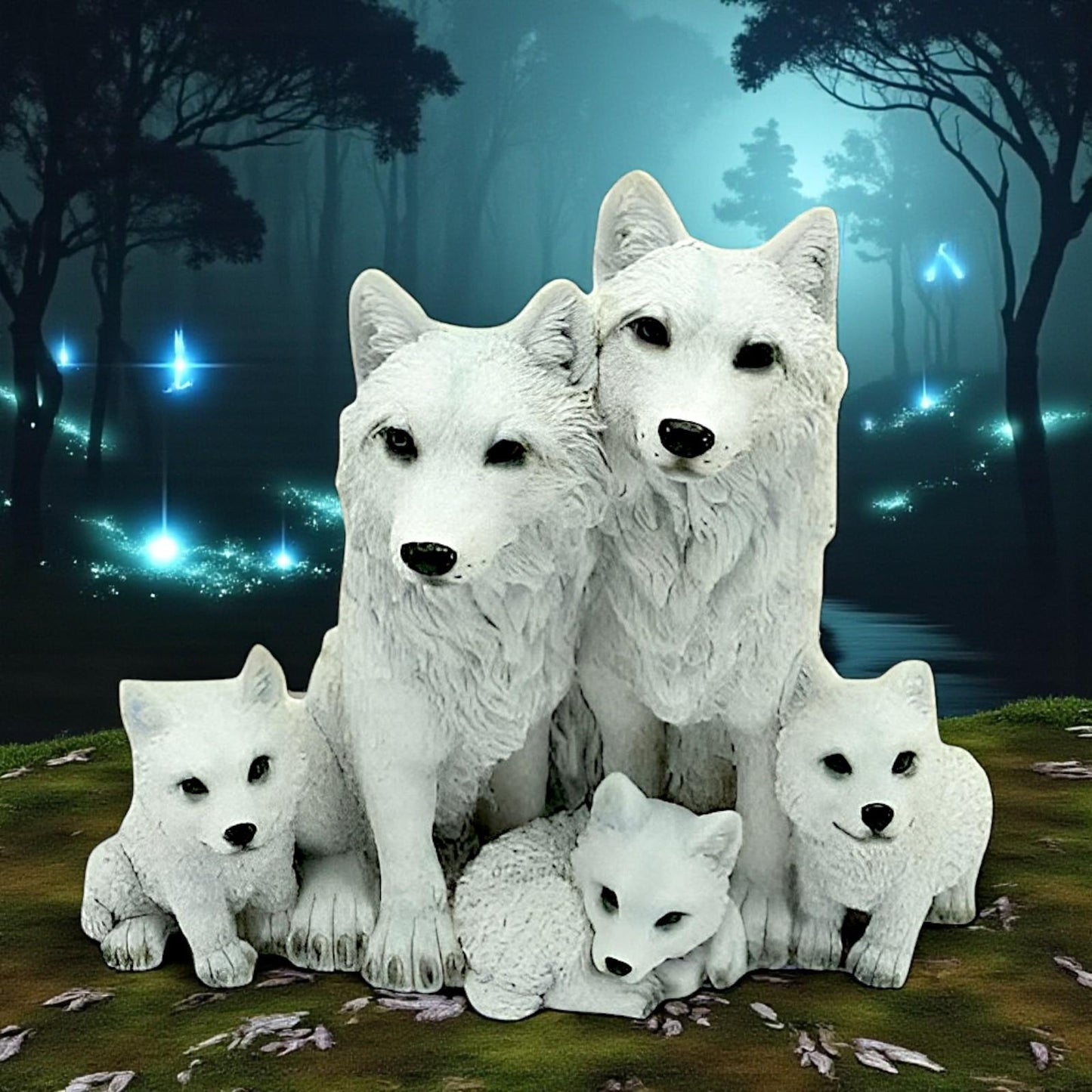 Wolves And Cubs Figurine Forest Animal Sculpture Wildlife Pack Collectible Statue