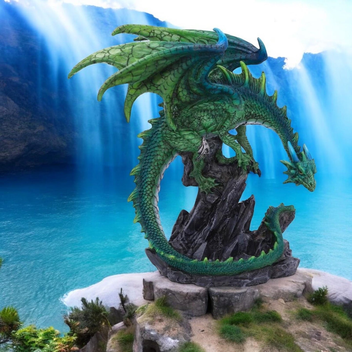 Mythical Green Dragon Sculpture – Expertly Crafted Fantasy Collectible Statue 21cm