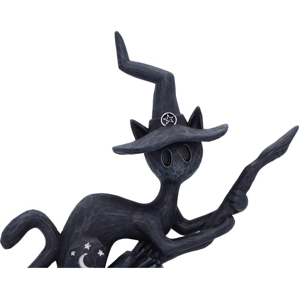 Bewitch Spell Cat Figurine Flying Wiccan kitty Broomstick Fantasy Halloween Altar