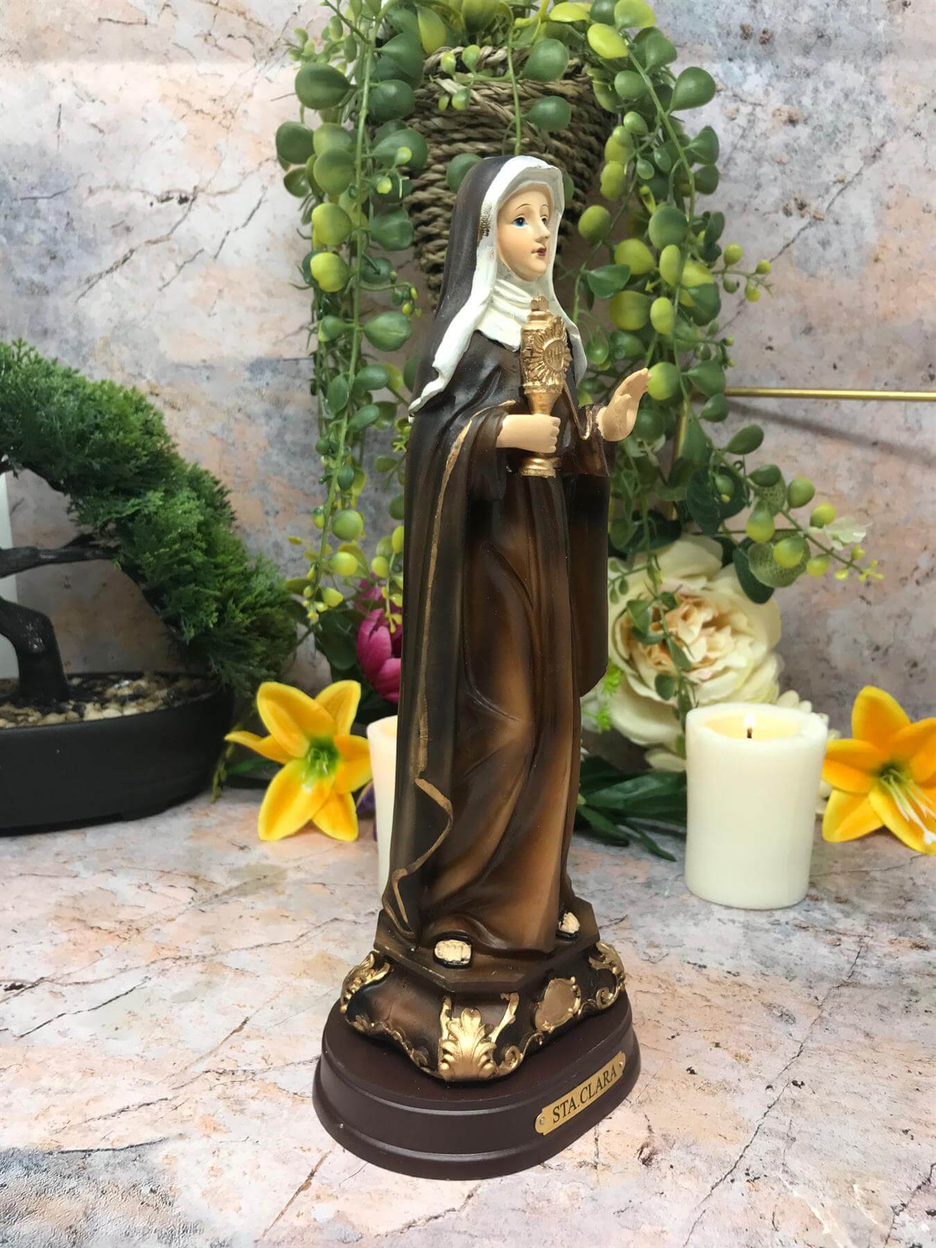 Saint Clare of Assisi Statue Catholic Saint Sculpture Religious Santa Clara Ornament Figurine for Home or Chapel