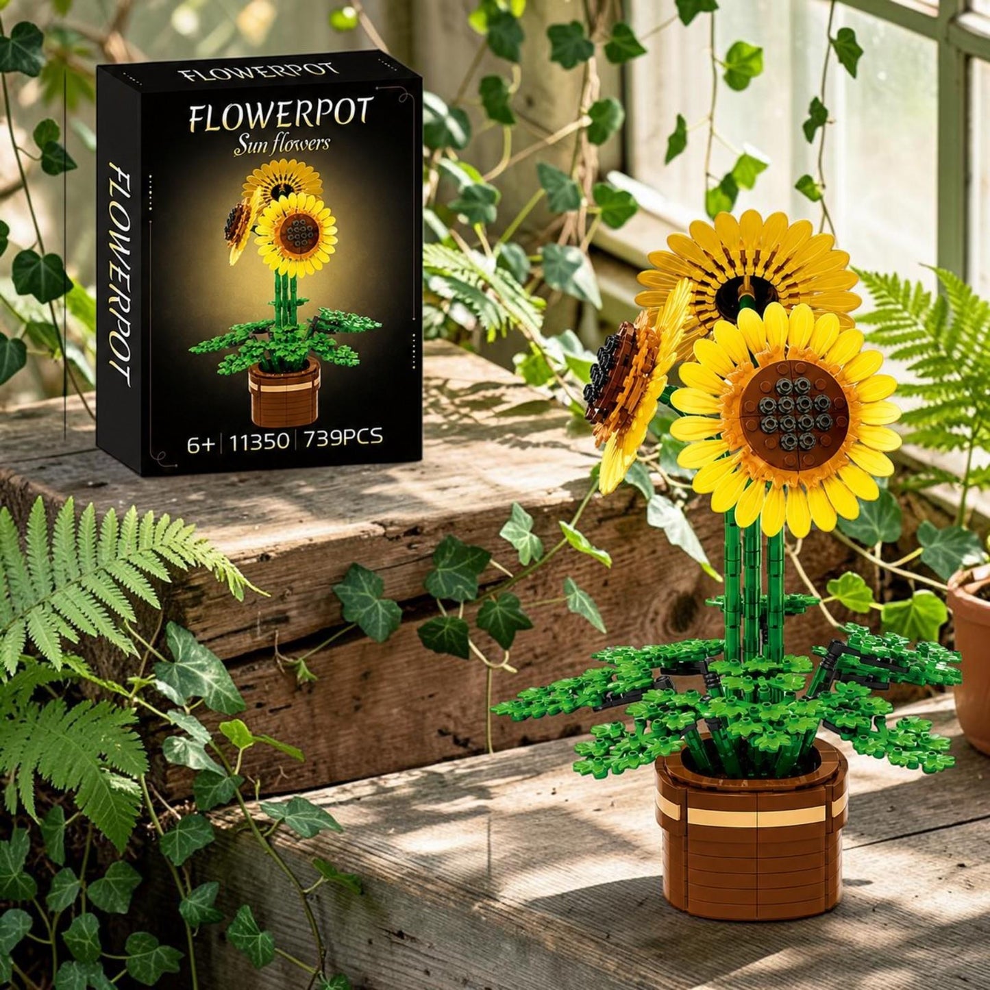 Sunflower Flower Pot 739pc Puzzle Construction Set Botanical Model Gift