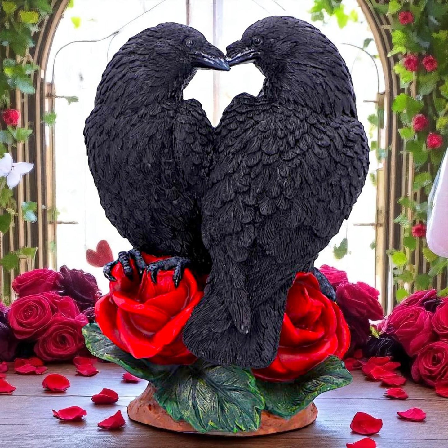 Gothic Raven Embrace Fantasy Figurine Mystical Crow Couple Romantic Statue Art