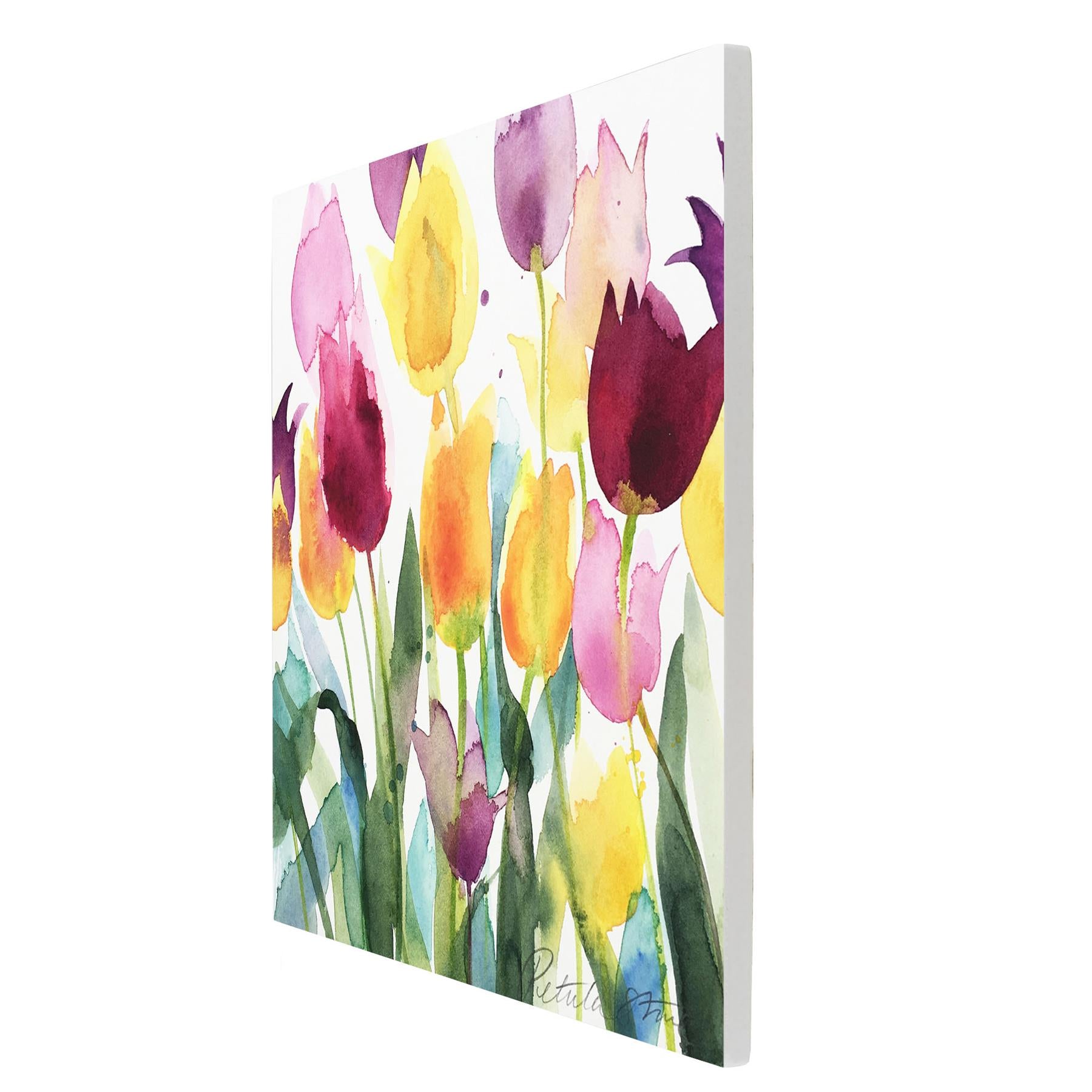 Colourful Tulips Ceramic Tile Wall Art Plaque 20x20 cm - Floral Decor P Stone-Osiris Craftworks