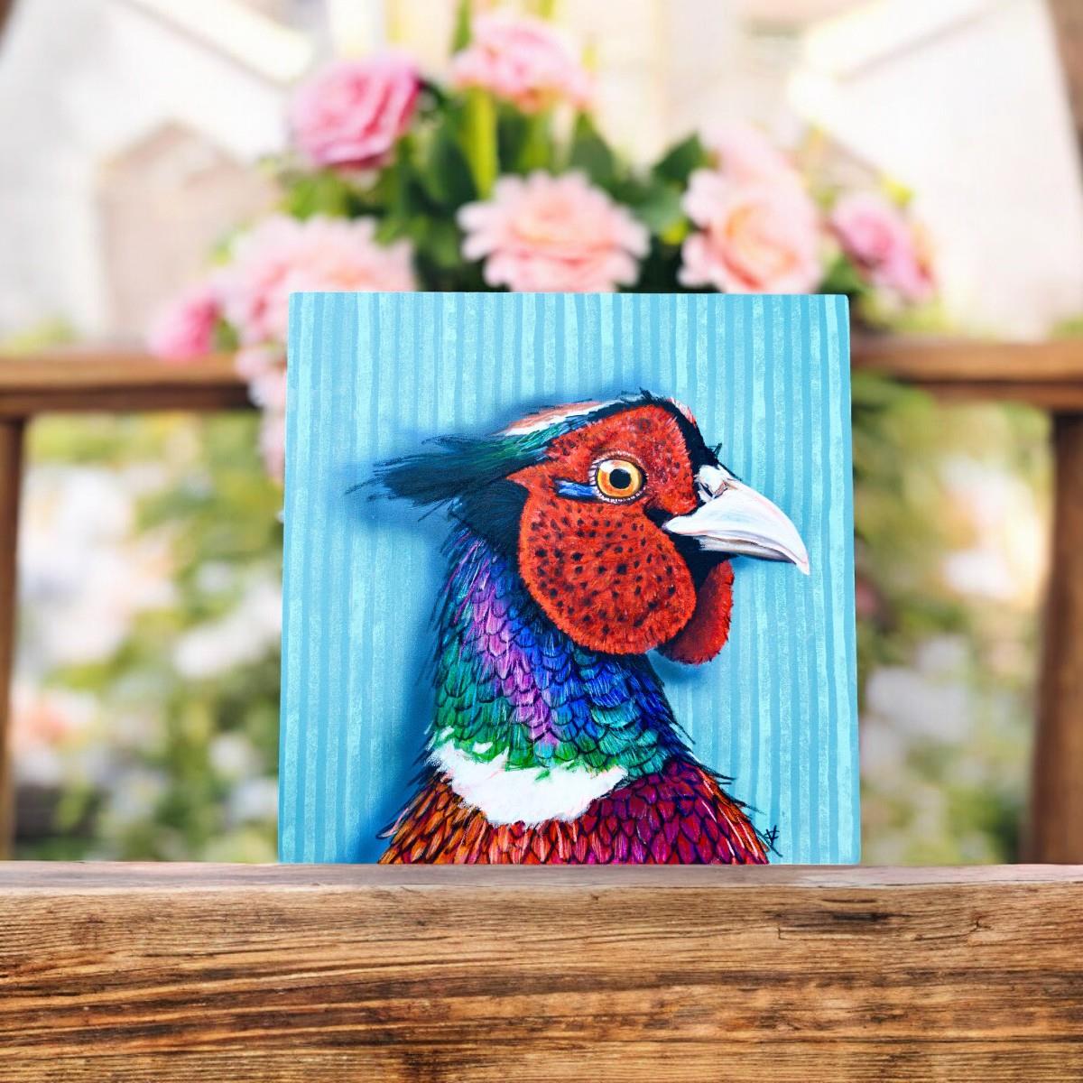 Pheasant Ceramic Art Tile by Victoria Coleman - 20x20 cm Wall Decor - Vibrant Wildlife Art