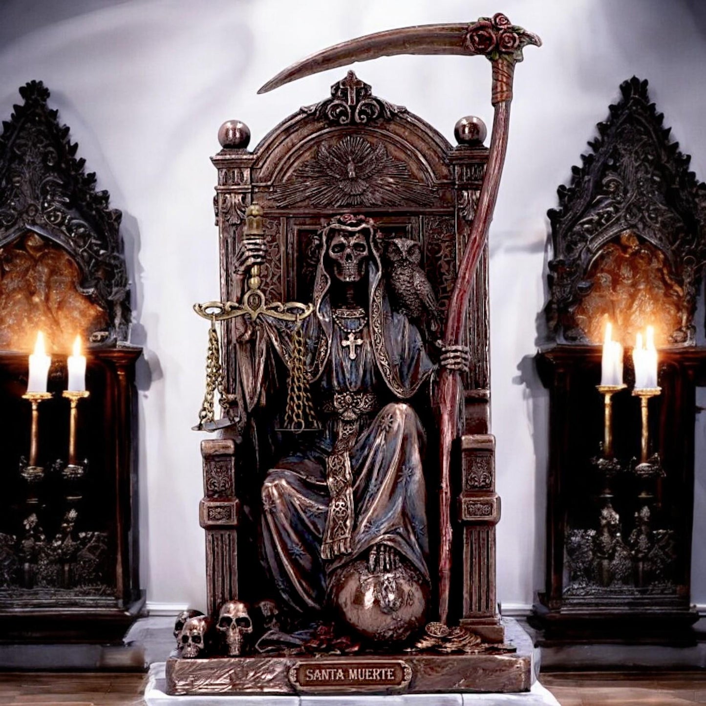 Santa Muerte Statue Spiritual Occult Throne Figurine Gothic Holy Death Altar Decor