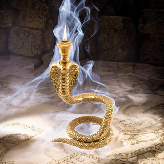 Gold Snake Candlestick Holder - Coiled Cobra Design - Unique Serpent Home Decor