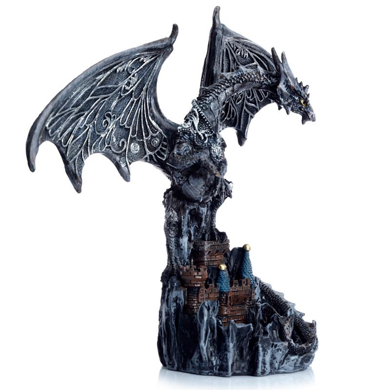 Castle Protector Dragon Statue - Magic Silver Fantasy Ornament Decor