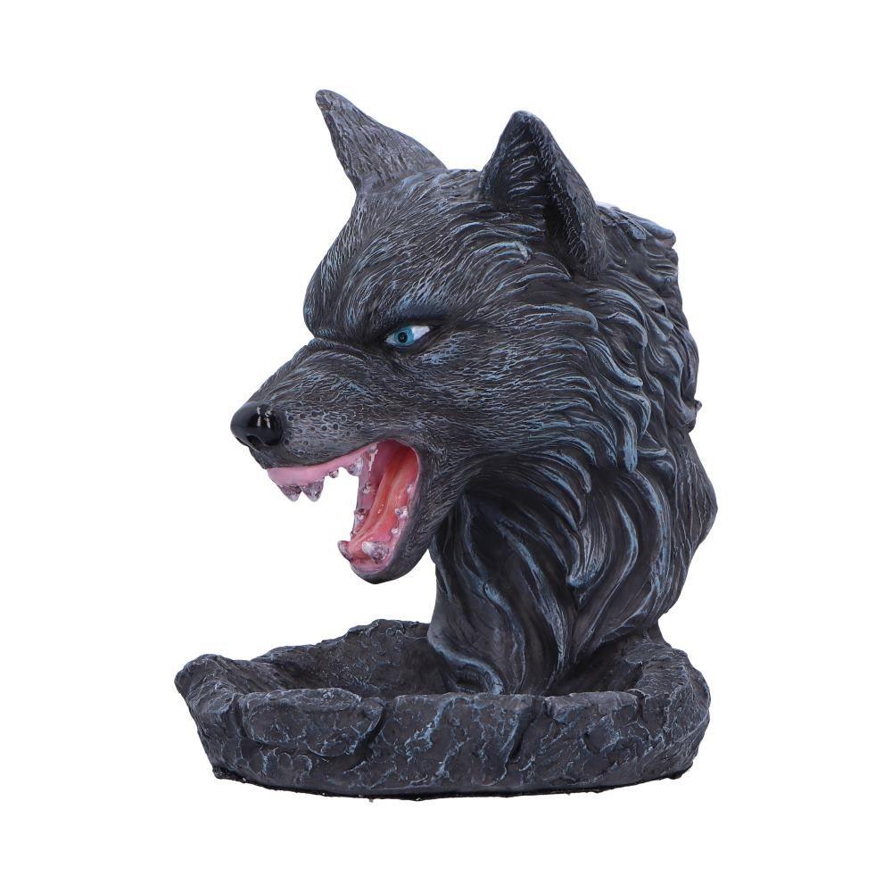 Dark Wolf Head Backflow Incense Burner | Hand-Painted Resin Aromatherapy Ornament 11.5cm