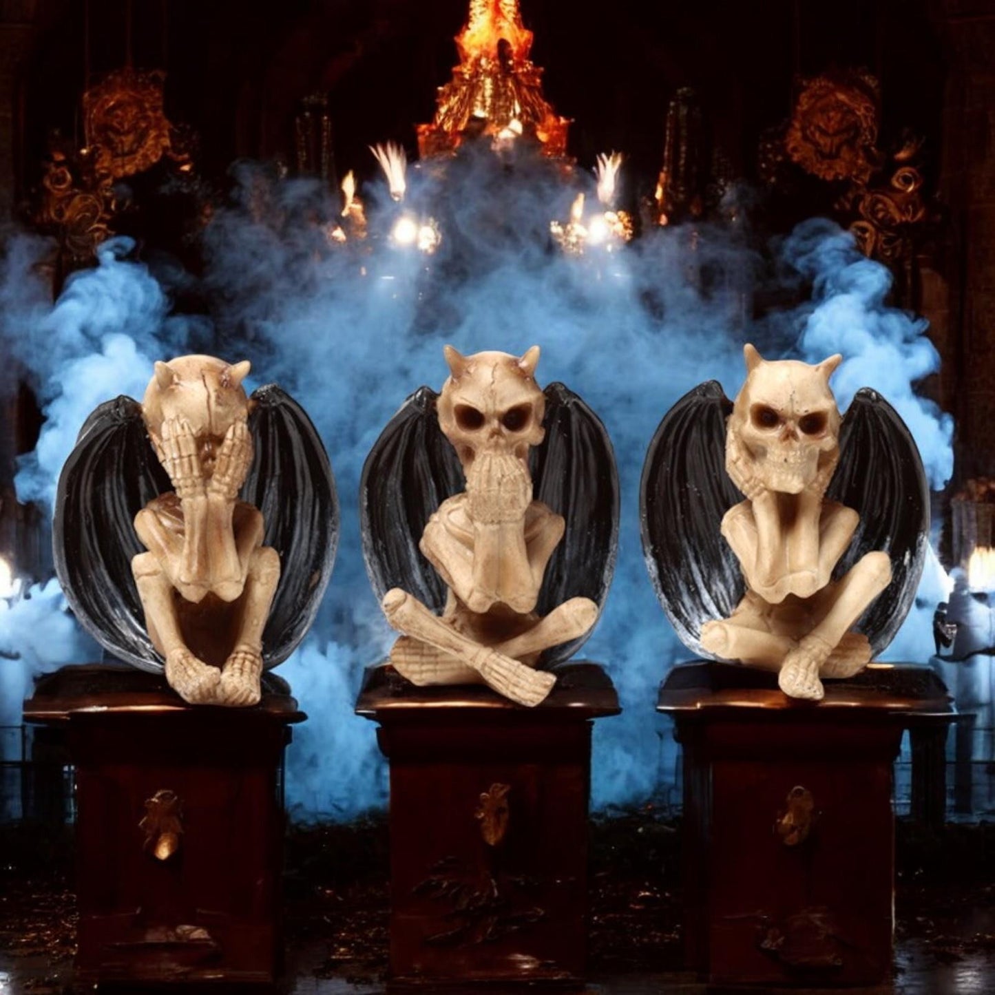 Three Wise Demons Figurines - Gothic Fallen Angels Devil Ornaments Resin Decor