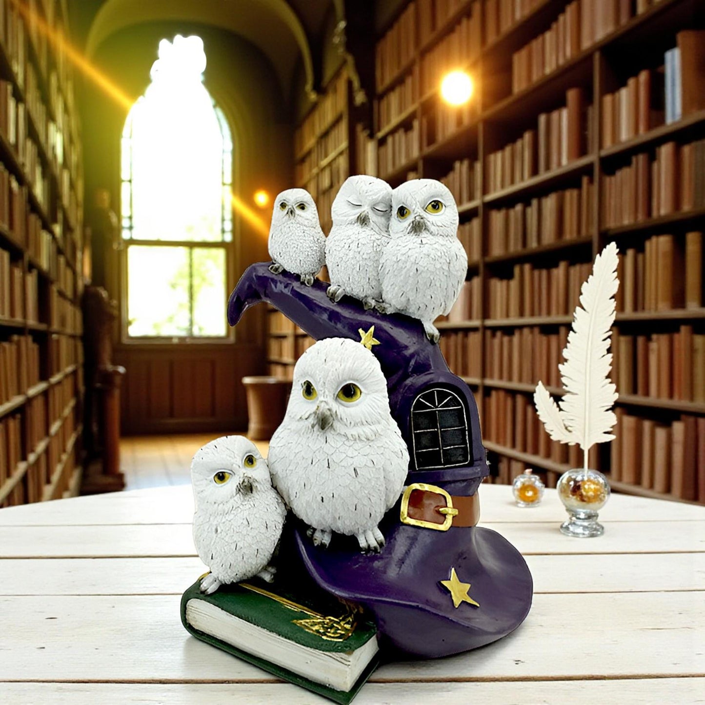 Enchanting LED Owl Figurine Witch Hat Lamp Ornament Mystical Room Decor