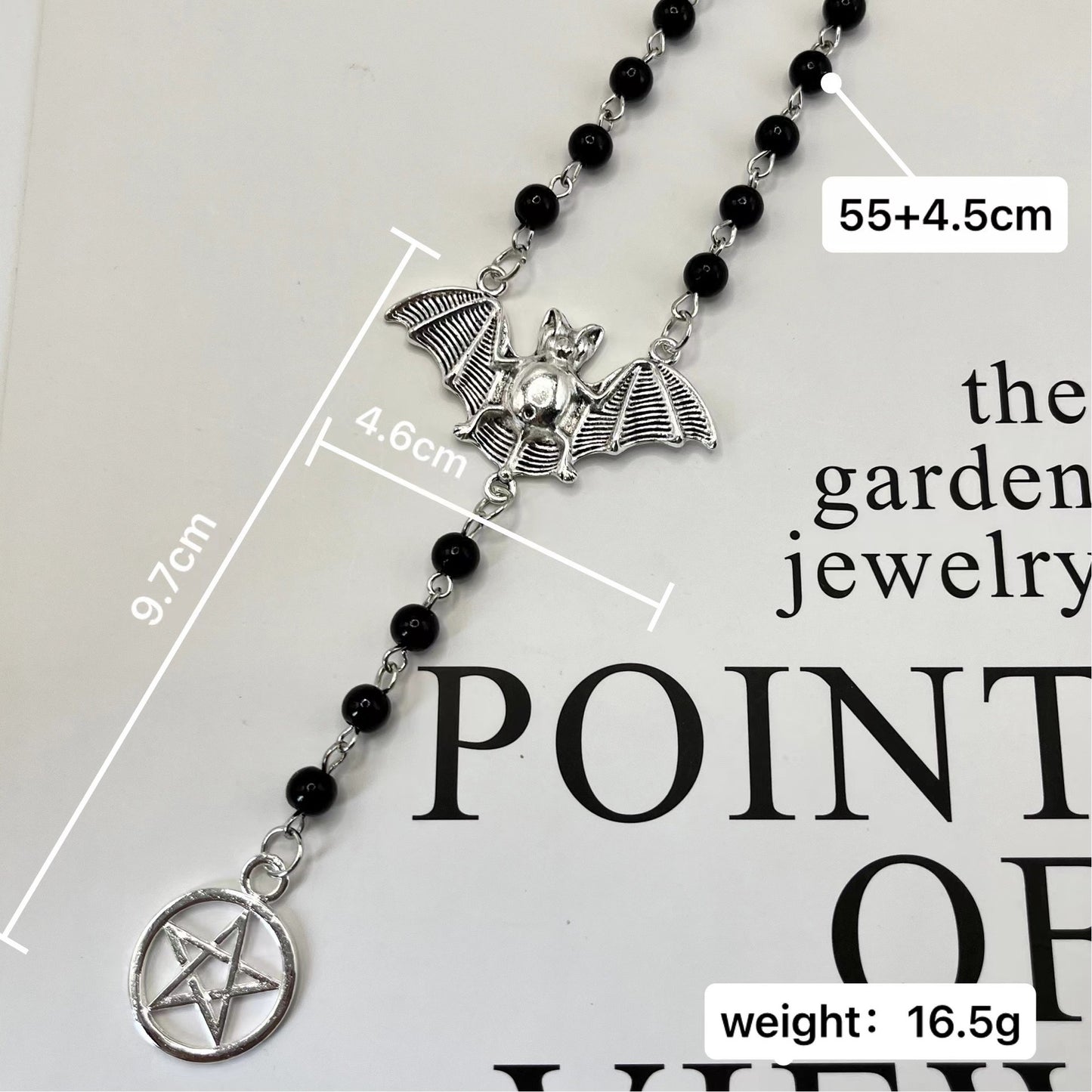 Gothic Silver Bat Pagan Pentagram Pendant Necklace