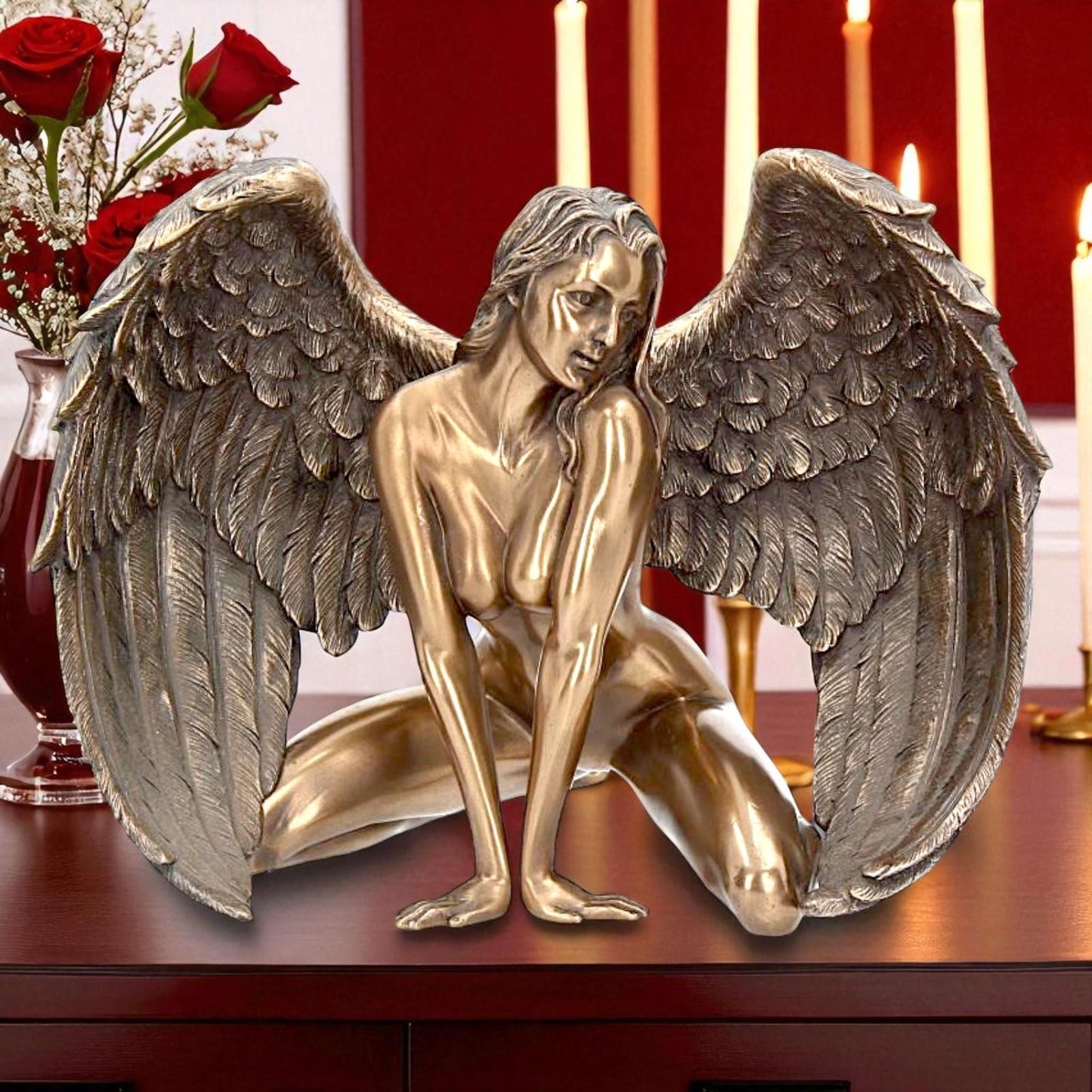 Bronze Angel Nude Figurine Gothic Fallen Angel Statue Sensual Winged Sculpture