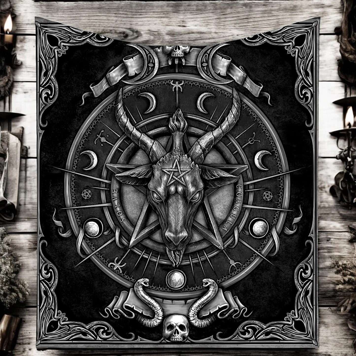 Baphomet Throw Blanket Occult Gothic Home Decor Black Sabbatical Goat Tapestry