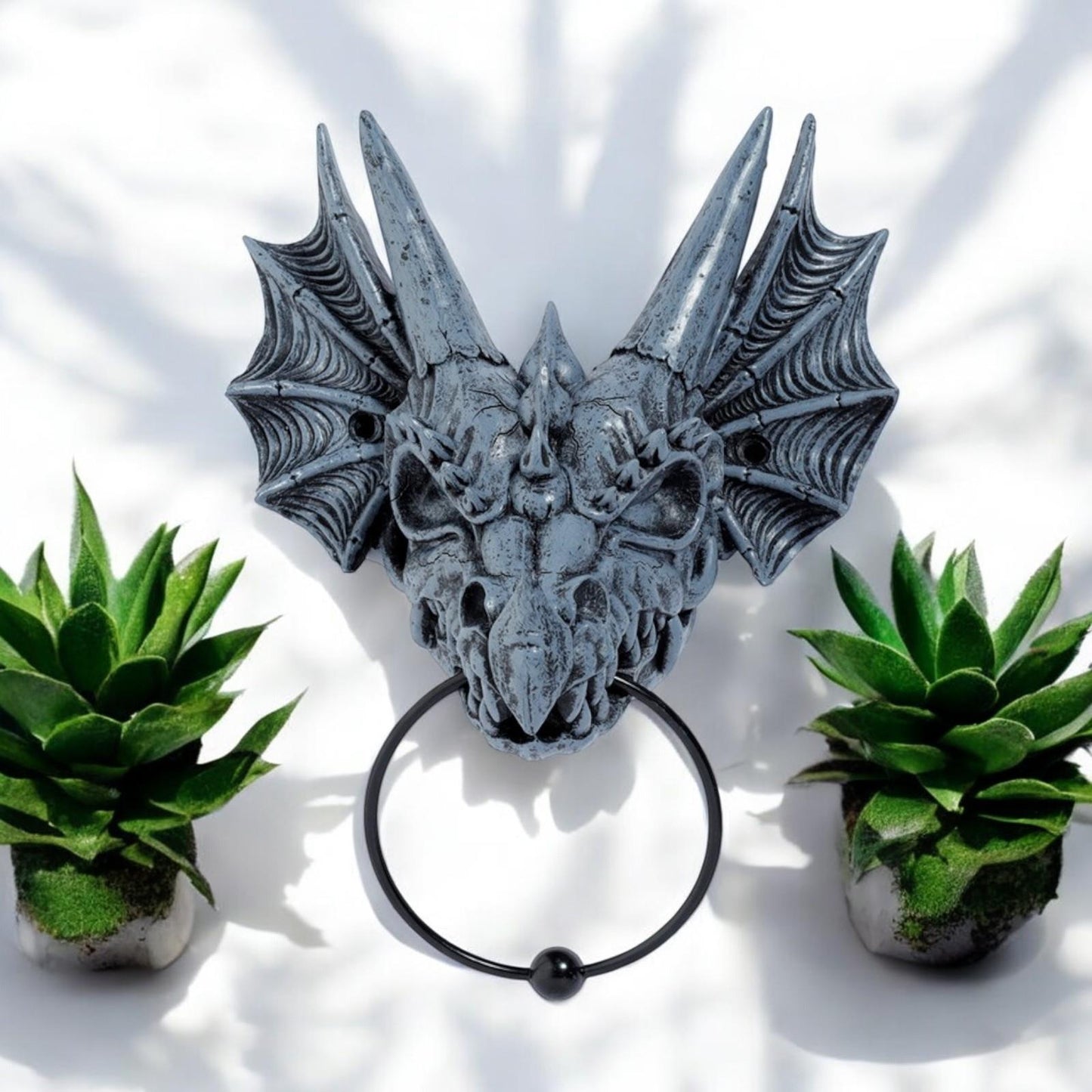 Gothic Dragon Skull Door Knocker – Medieval Stone Effect Fantasy Home Wall Decor