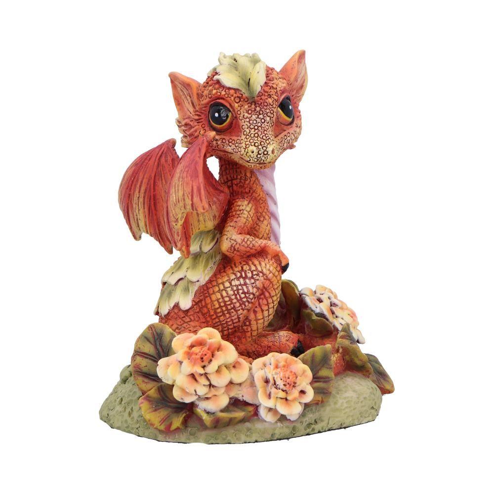 Baby Dragon Fantasy Statue Orange Mythical Creature Figurine Floral Resin Collectible