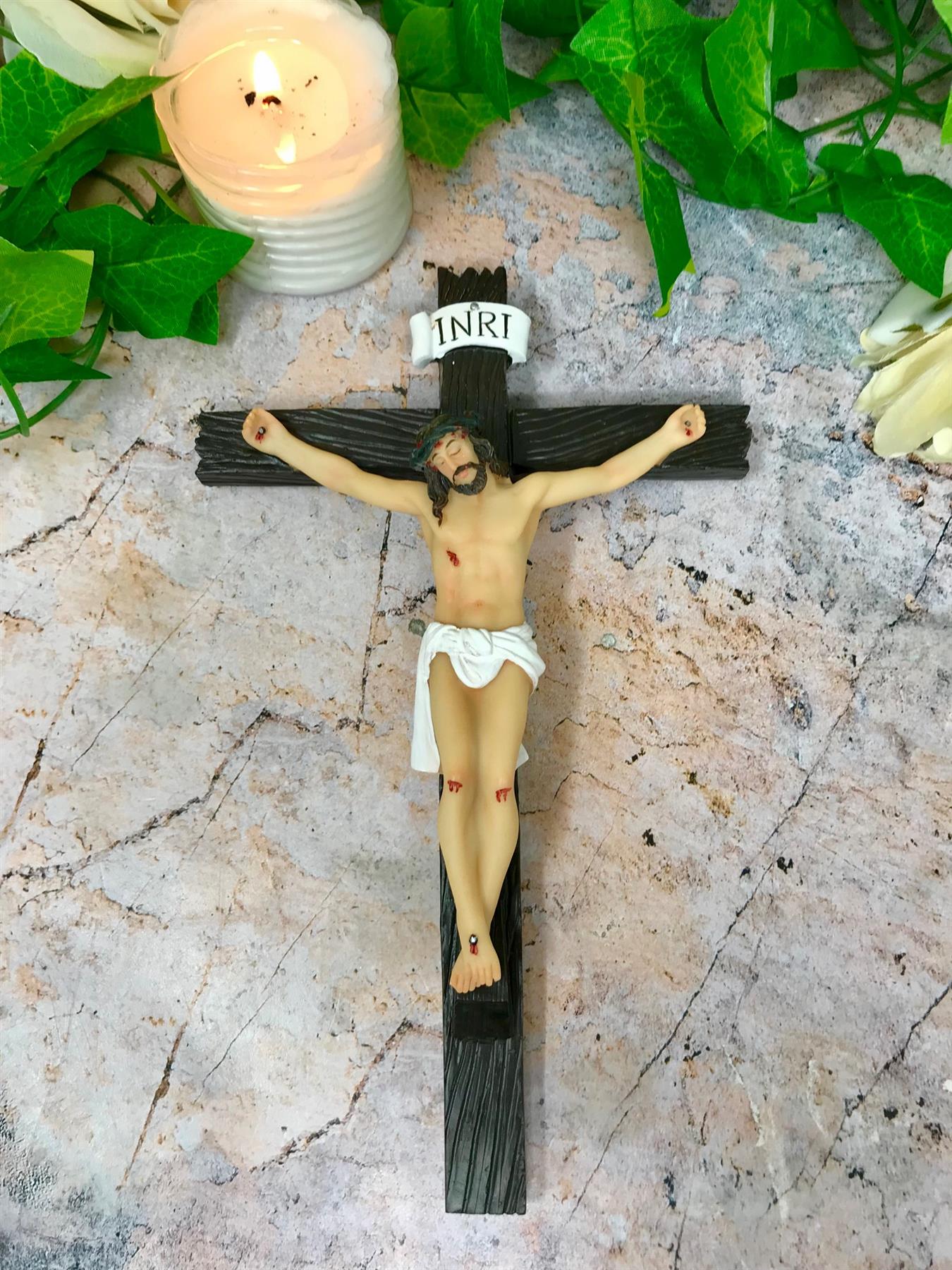 Resin Crucifix Wall Cross with Jesus Corpus, Christian Religious Decor, Gift Boxed