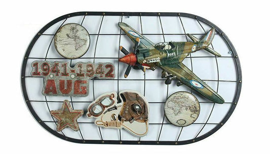 WW2 Fighter Plane Metal Wall Art | Vintage Military Aviation Plaque 75x45cm | RAF Decor
