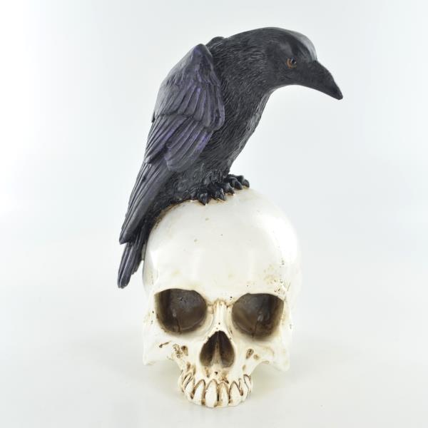 Resin Crow on Skull Figurine | Gothic & Occult Decor