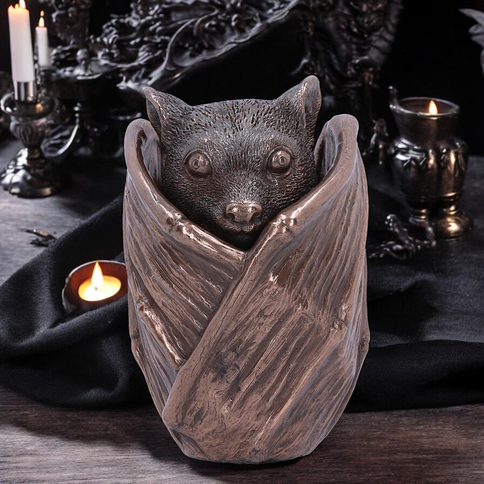 Snuggled Bat Hand-Painted Bronze Bat Snuggle Box - Gothic Decor