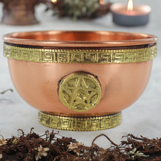 Copper Pentagram Bowl | Pagan Altar Wicca Decor | Ritual Tool