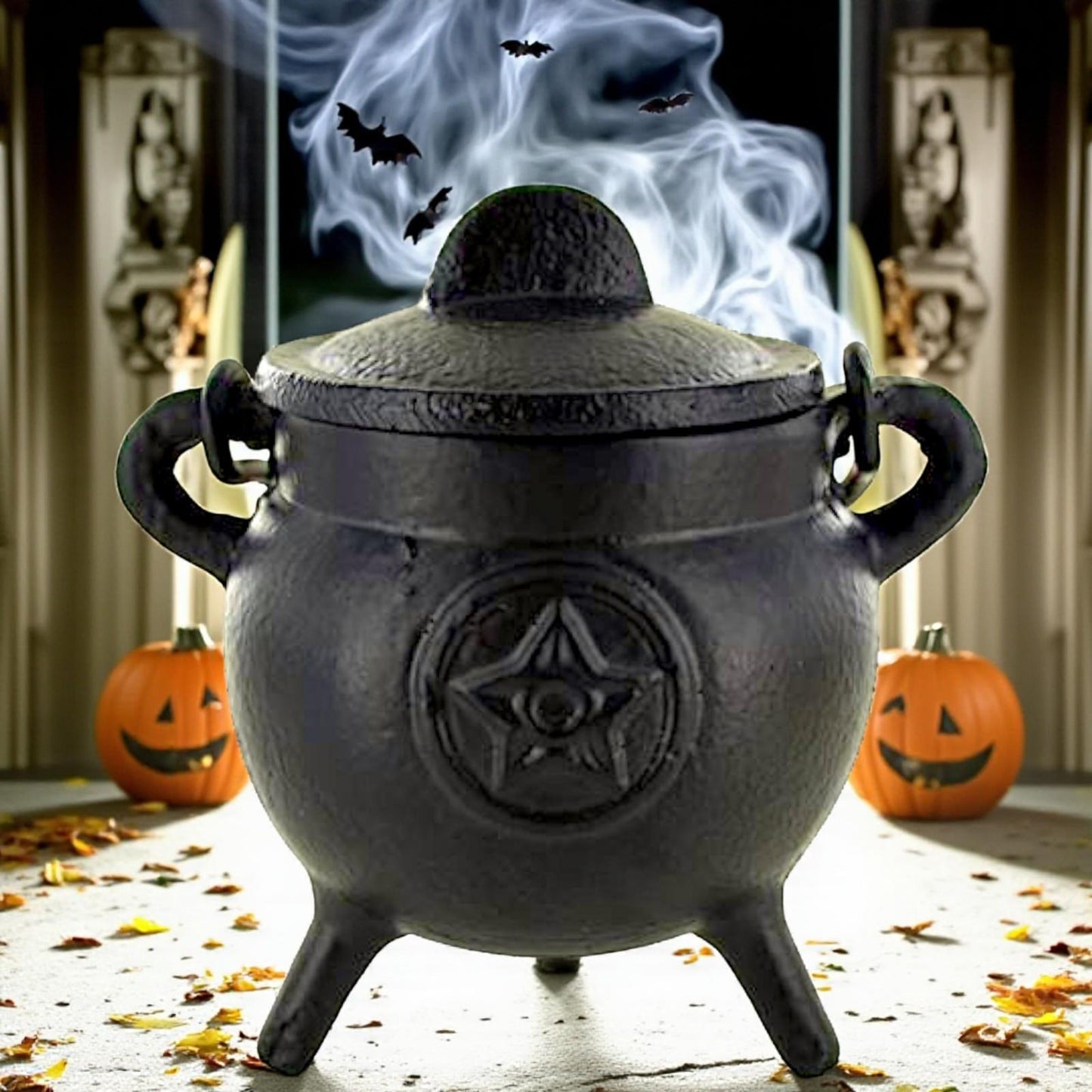 Cast Iron Pentagram Cauldron Wiccan Altar Tool Pagan Witchcraft Ritual Burner