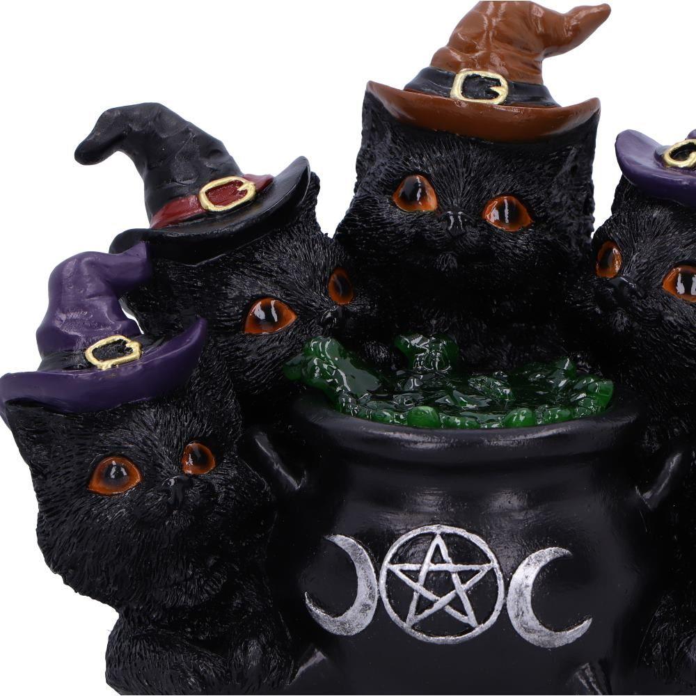 Mystical Light Up Black Cats & Cauldron Ornament Wicca Witchcraft Home Decor Gift