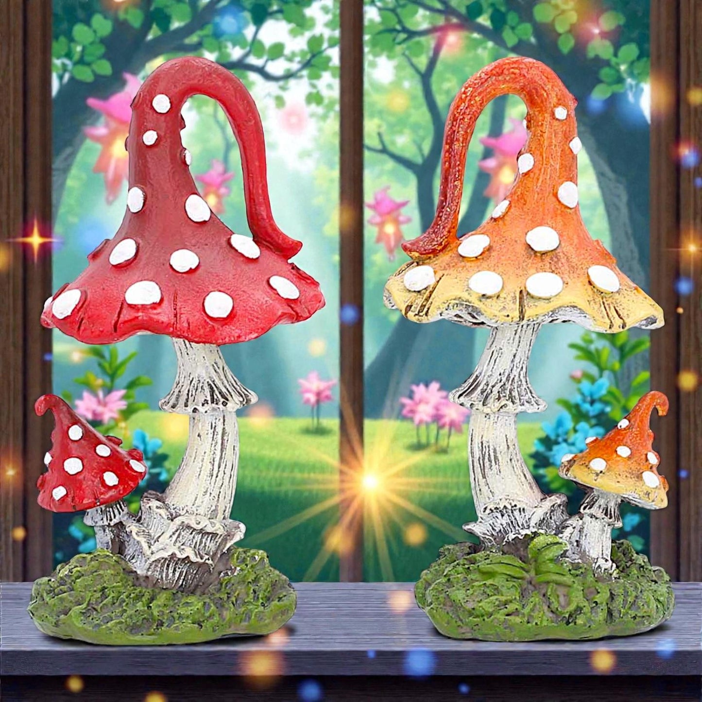Whimsies Mushroom Figurines Set Fairy Mythical Ornament Toadstool Decor Art