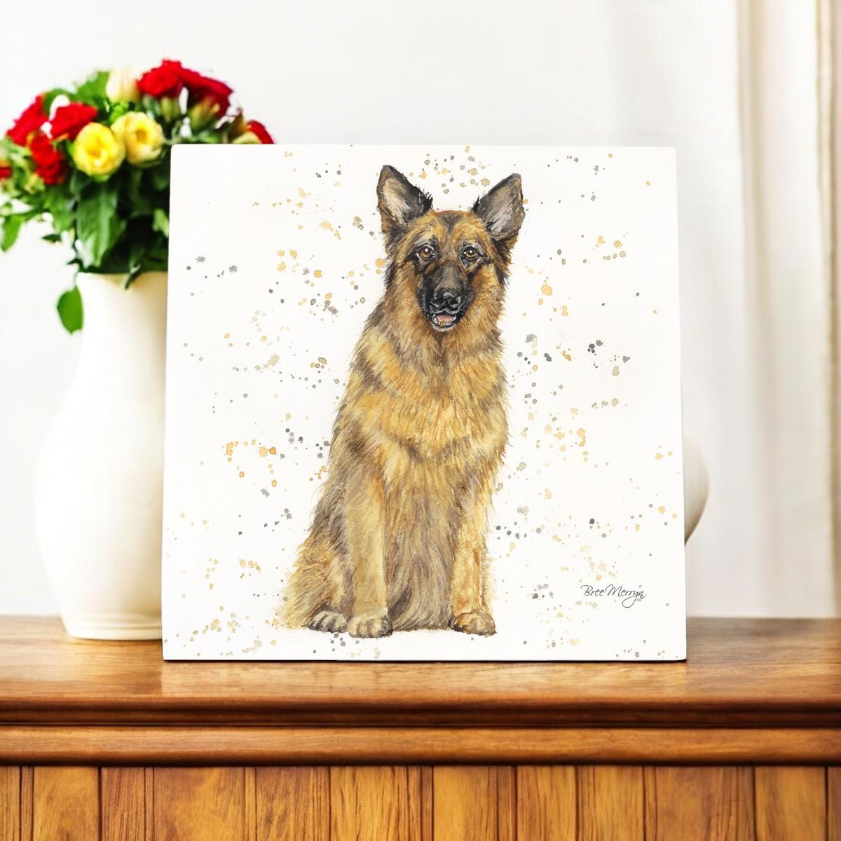 Bree Merryn Gunner Alsatian Art Tile 20x20cm - Ready to Hang