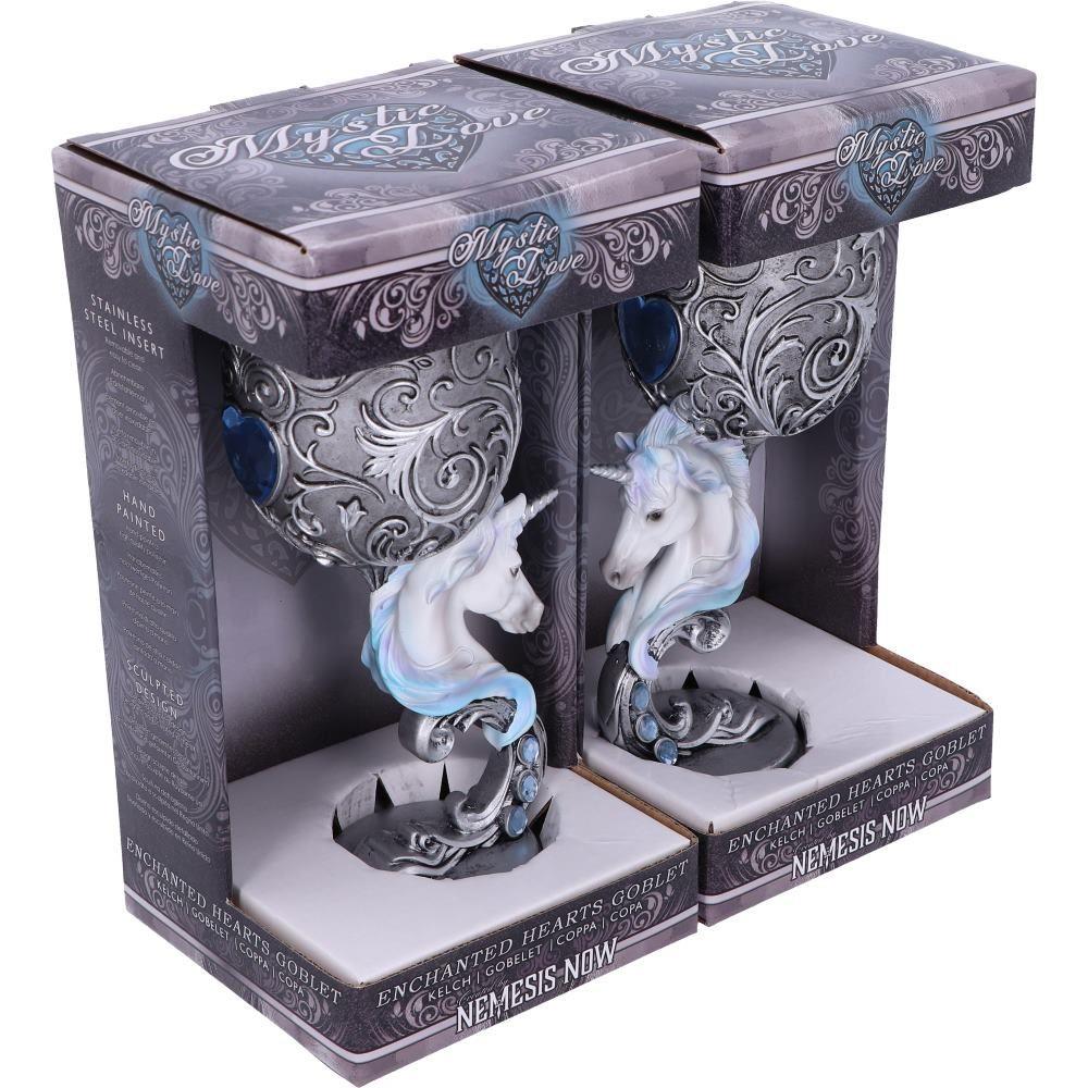 Enchanted Hearts Unicorn Goblets (Set of 2) - Twin Heart Shaped Mystical Cups 18.5cm
