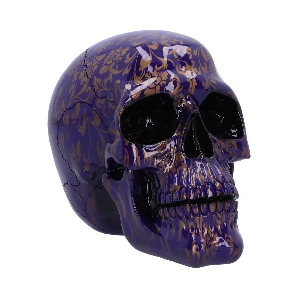 Gothic Indigo Skull Ornament Fantasy Figurine with Gold Patterns Romantic Art Decor Statue
