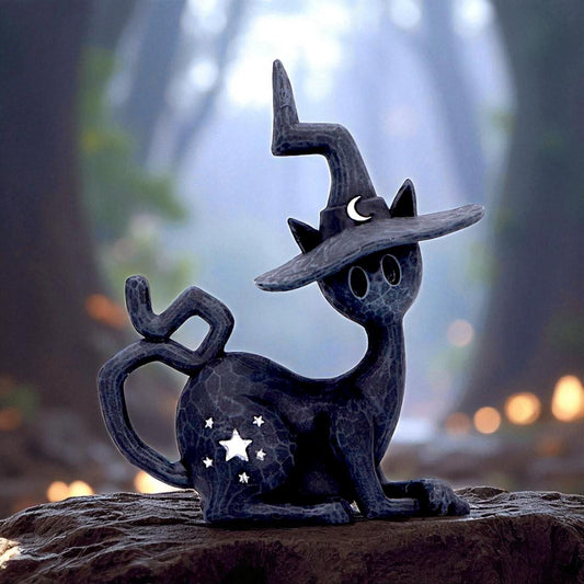 Gothic Wiccan Witchcraft Black Cat Figurine Mystical Spell Familiar Statue Decor